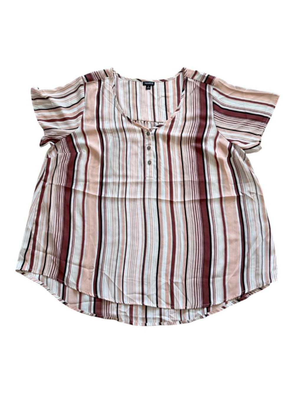 Torrid Striped Henley Top Scoop Neck Button Placket 2X